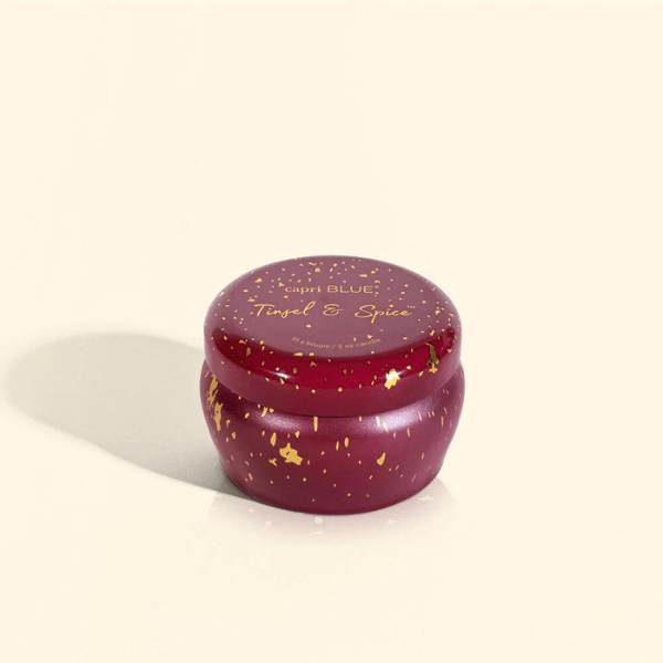 Capri Blue | Tinsel & Spice 3 oz, Glimmer Mini Tin Candle - Pep & Punch