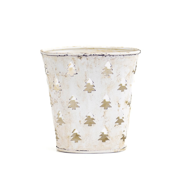 Christmas Tree Gift Tin Antique White 6" - Pep & Punch