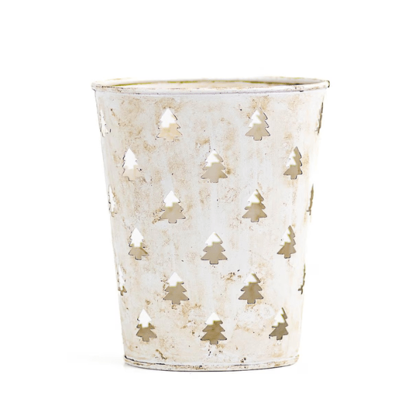 Christmas Tree Gift Tin Antique White 8" - Pep & Punch