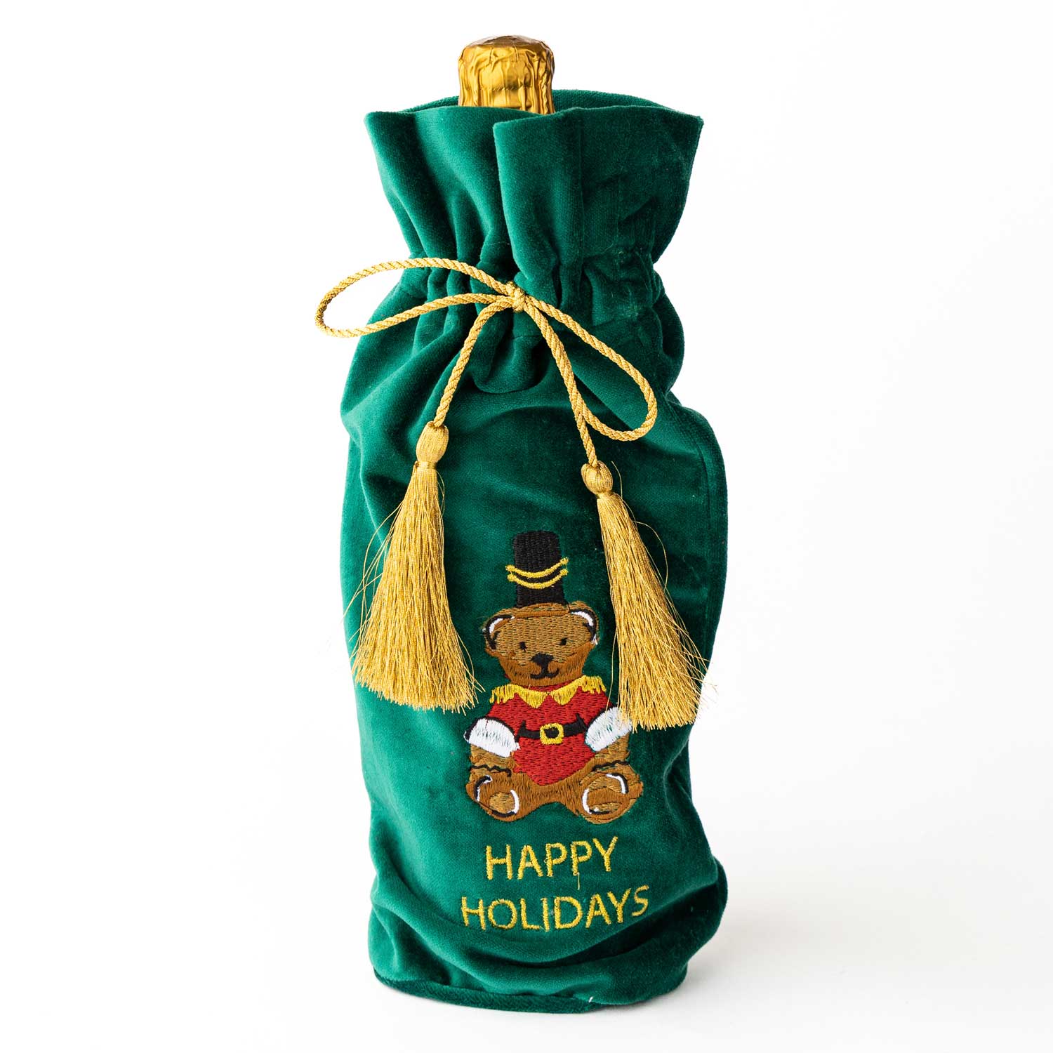 Embroidered Velvet Wine Bag - Teddy Bear - Pep & Punch
