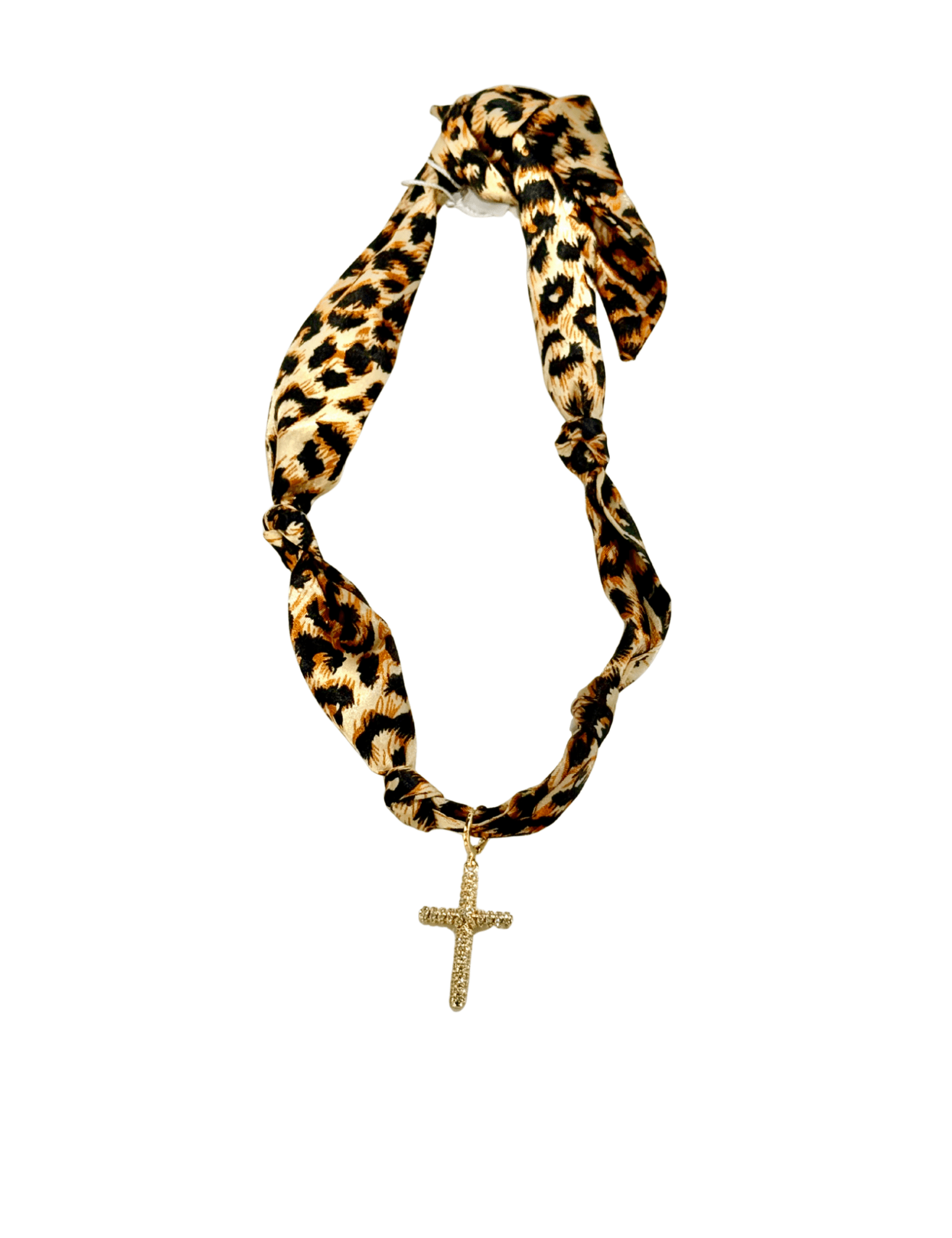 Gemelli | Cheetah Knotted Scarf Necklace with Cross - Pep & Punch