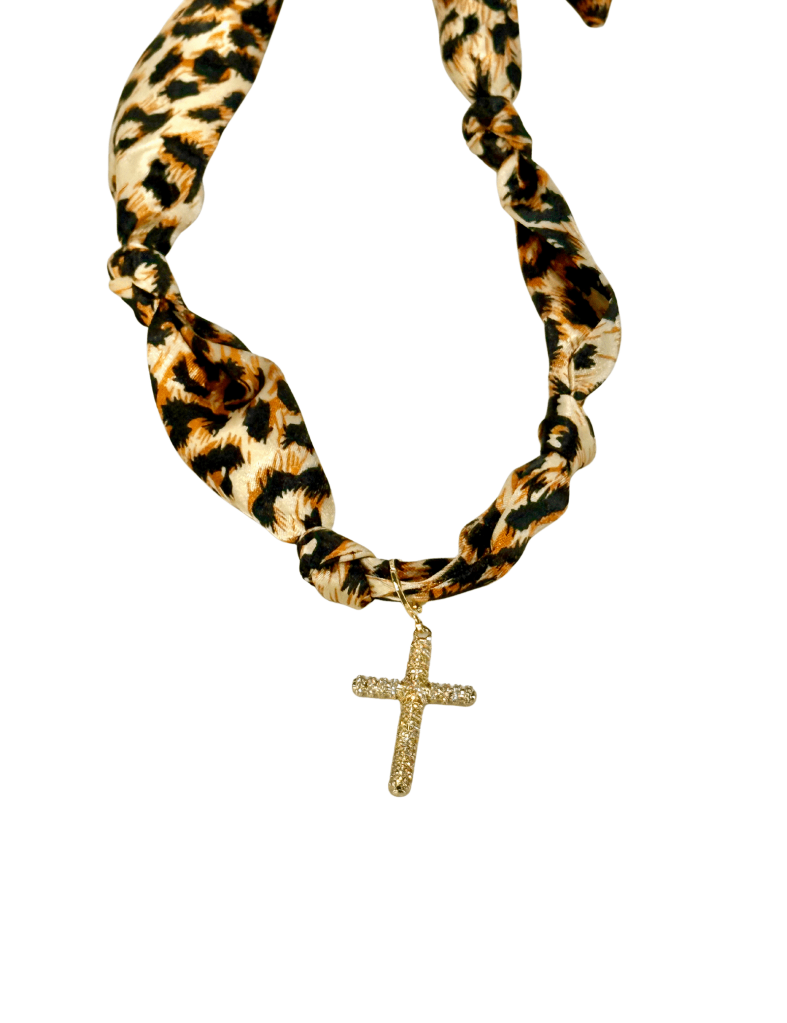Gemelli | Cheetah Knotted Scarf Necklace with Cross - Pep & Punch