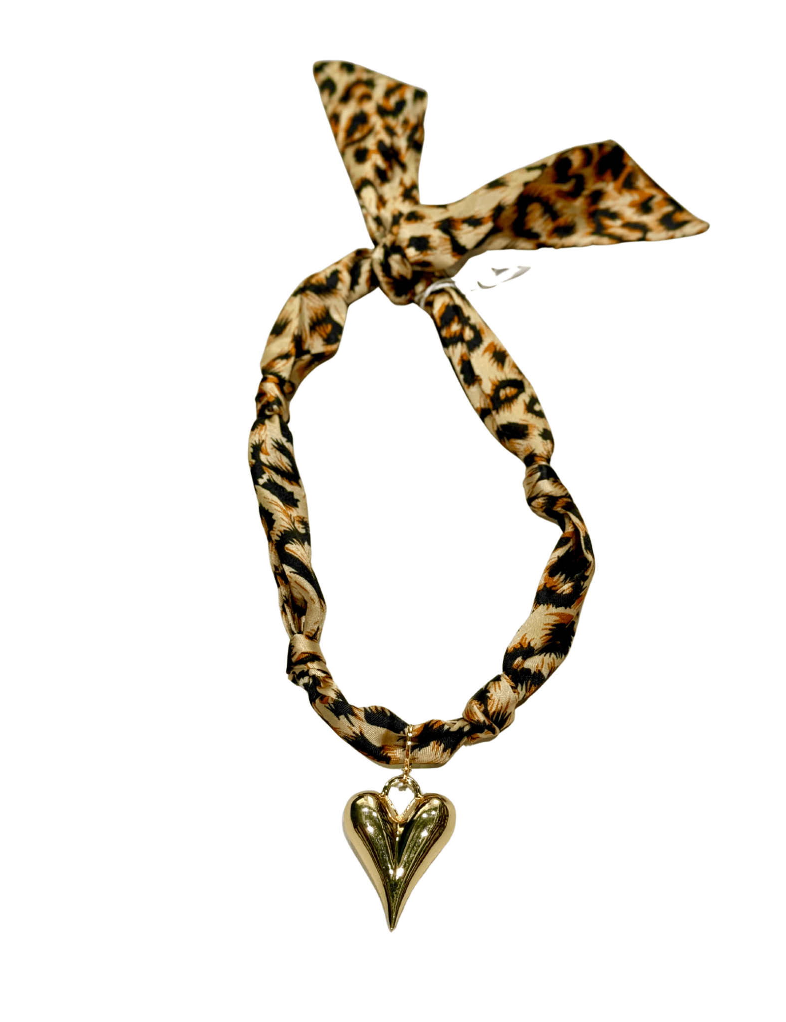 Gemelli | Cheetah Knotted Scarf Necklace with Gold Heart - Pep & Punch