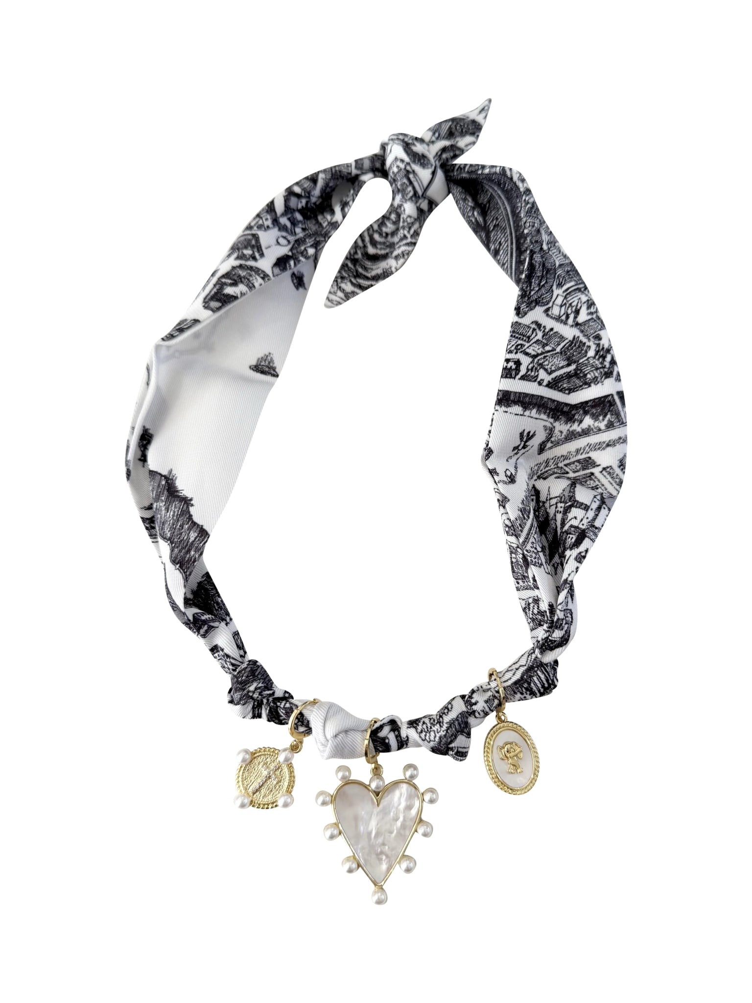 Gemelli | Paris Knotted Scarf Necklace with 3 charms - Pep & Punch