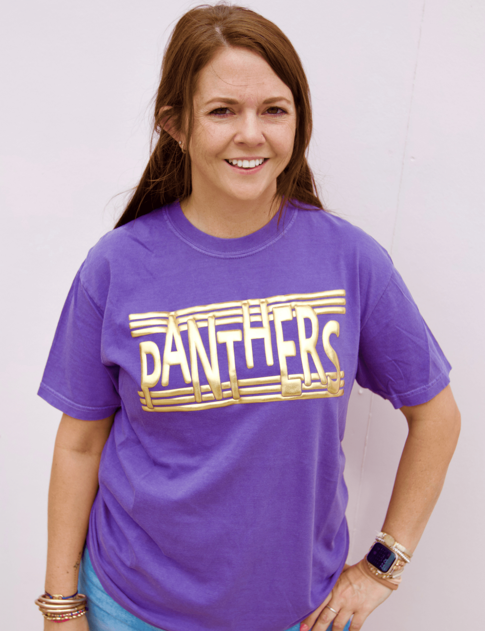 Panthers Purple Tee | Metallic Gold Puff - Pep & Punch