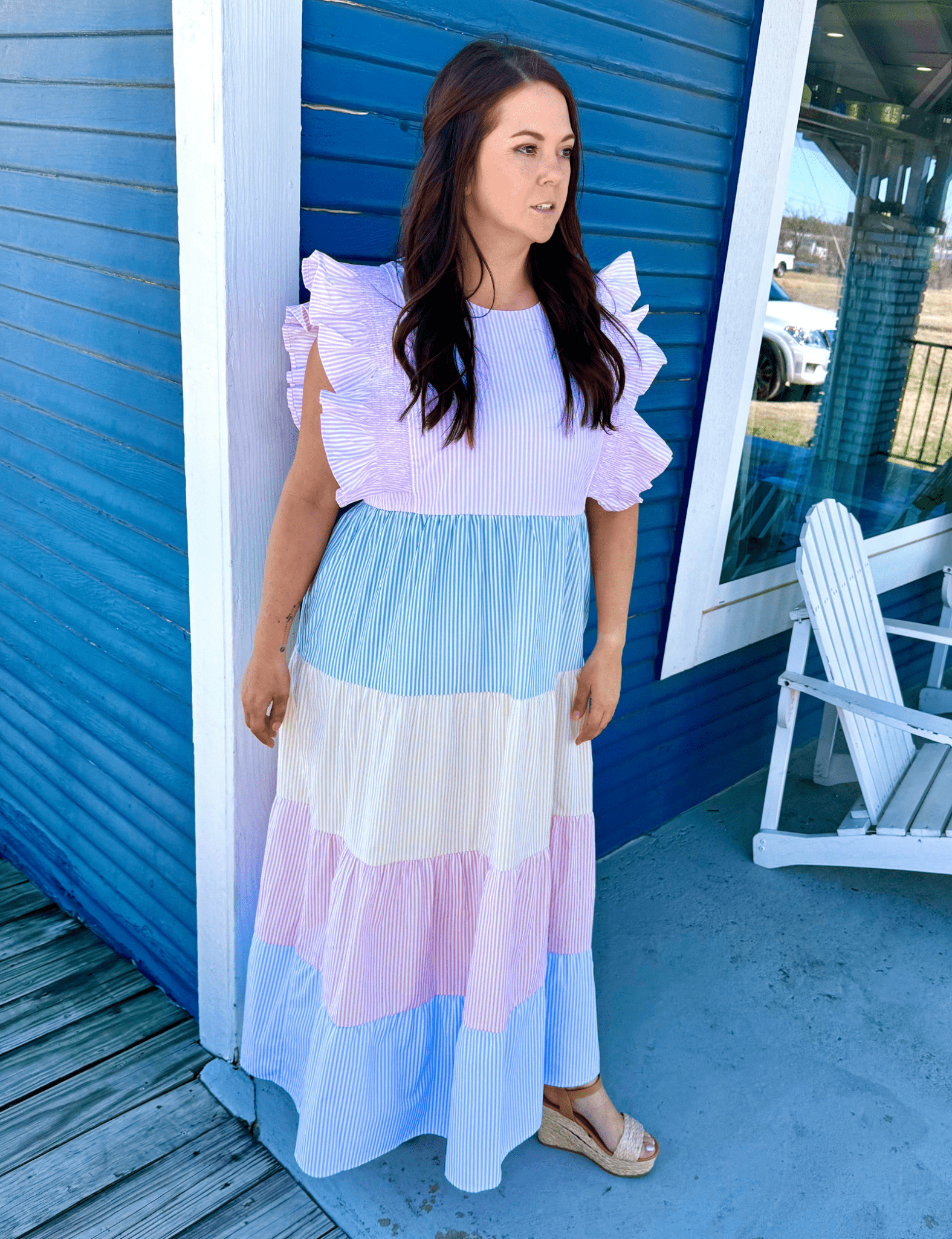Pastel Stripes Midi Dress - Pep & Punch