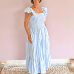 Blue & White Stripe Midi Dress - Pep & Punch