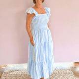 Blue & White Stripe Midi Dress - Pep & Punch
