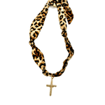 Gemelli | Cheetah Knotted Scarf Necklace with Cross - Pep & Punch