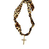 Gemelli | Cheetah Knotted Scarf Necklace with Cross - Pep & Punch
