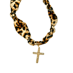 Gemelli | Cheetah Knotted Scarf Necklace with Cross - Pep & Punch