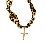 Gemelli | Cheetah Knotted Scarf Necklace with Cross - Pep & Punch