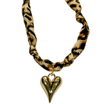 Gemelli | Cheetah Knotted Scarf Necklace with Gold Heart - Pep & Punch
