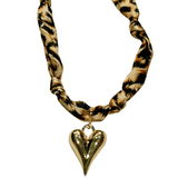 Gemelli | Cheetah Knotted Scarf Necklace with Gold Heart - Pep & Punch