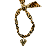 Gemelli | Cheetah Knotted Scarf Necklace with Gold Heart - Pep & Punch