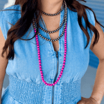 Hot Pink Stone Bead Necklace - Pep & Punch