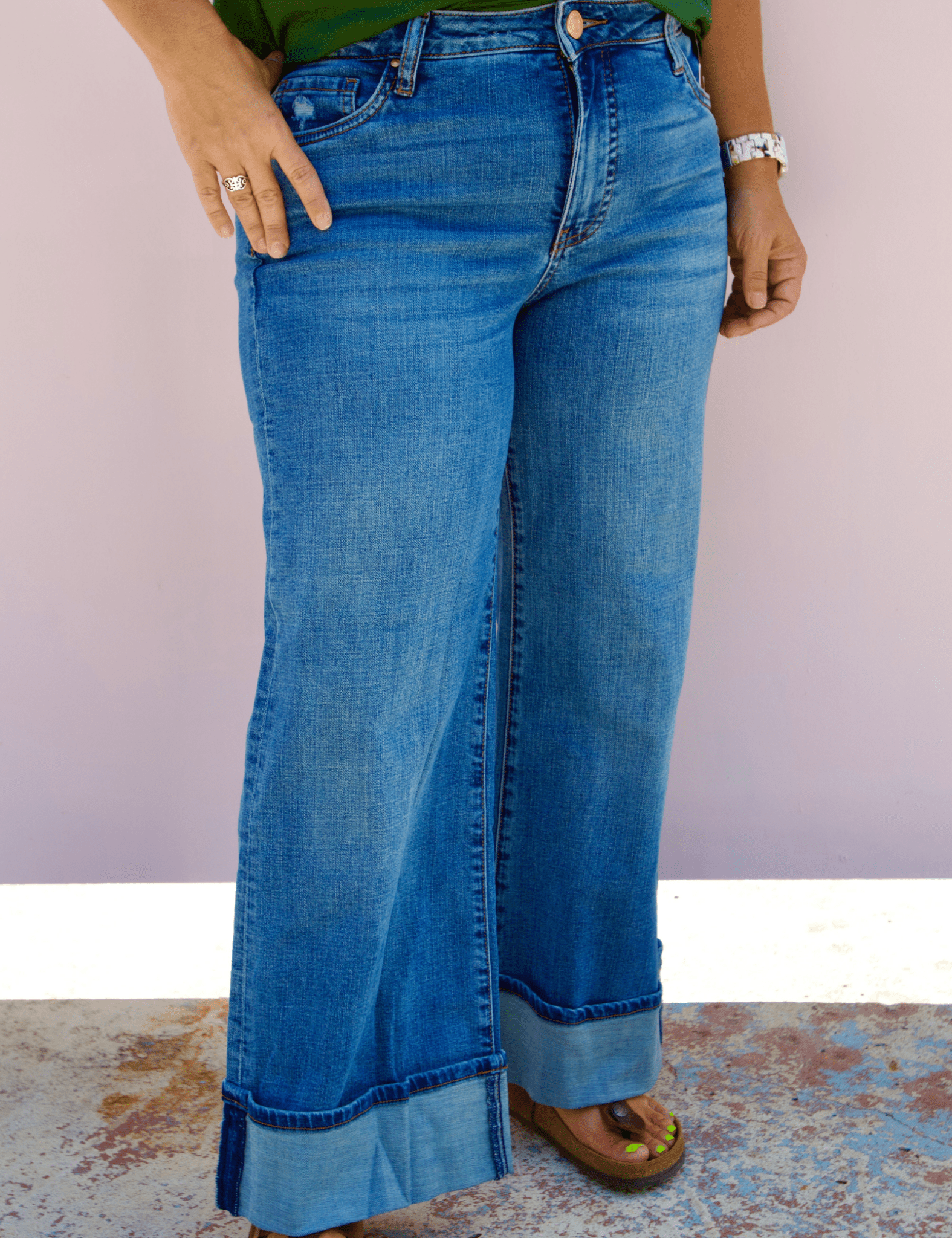 KUT | Meg High Rise Wide Leg Roll Up Denim - Pep & Punch