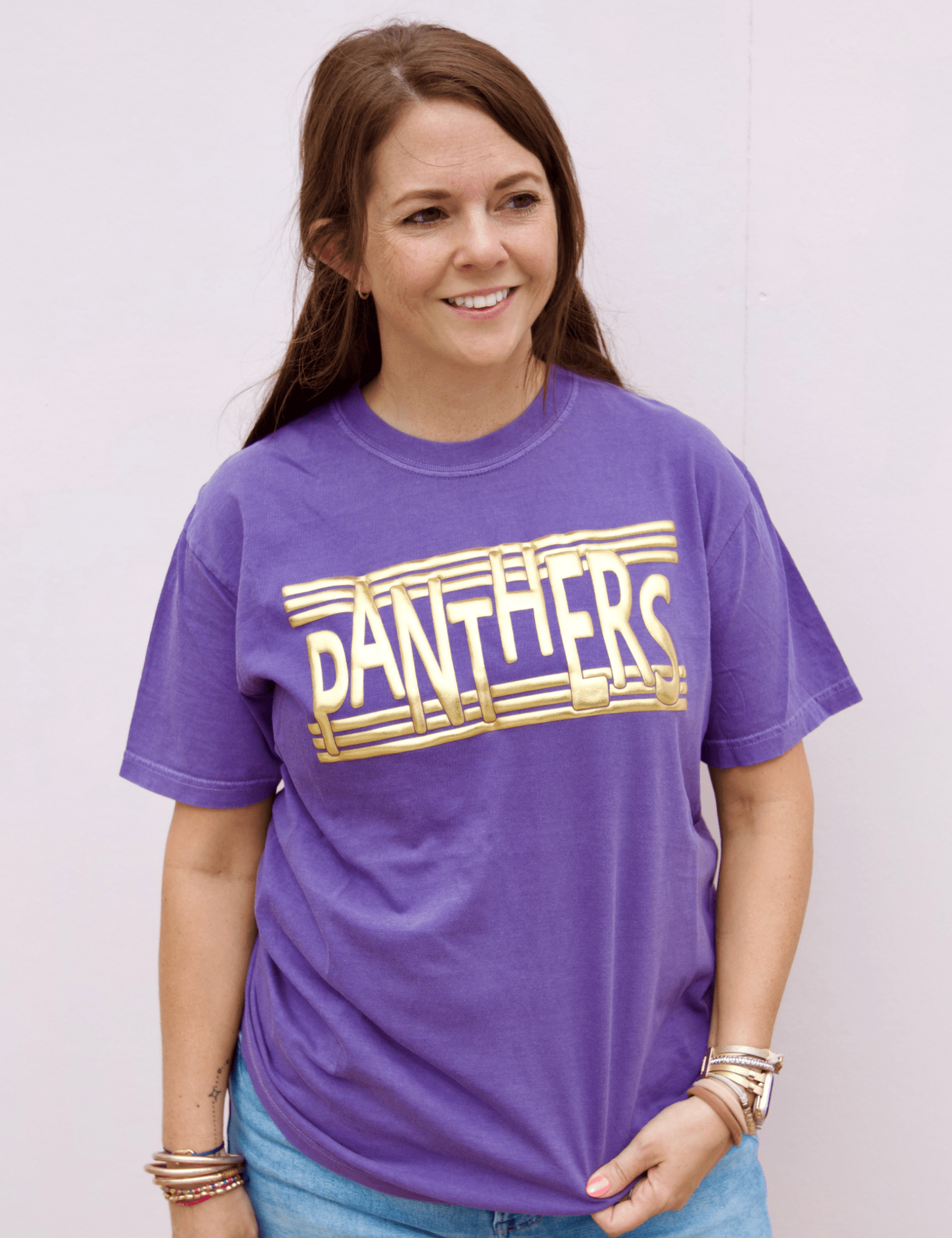 Panthers Purple Tee | Metallic Gold Puff - Pep & Punch