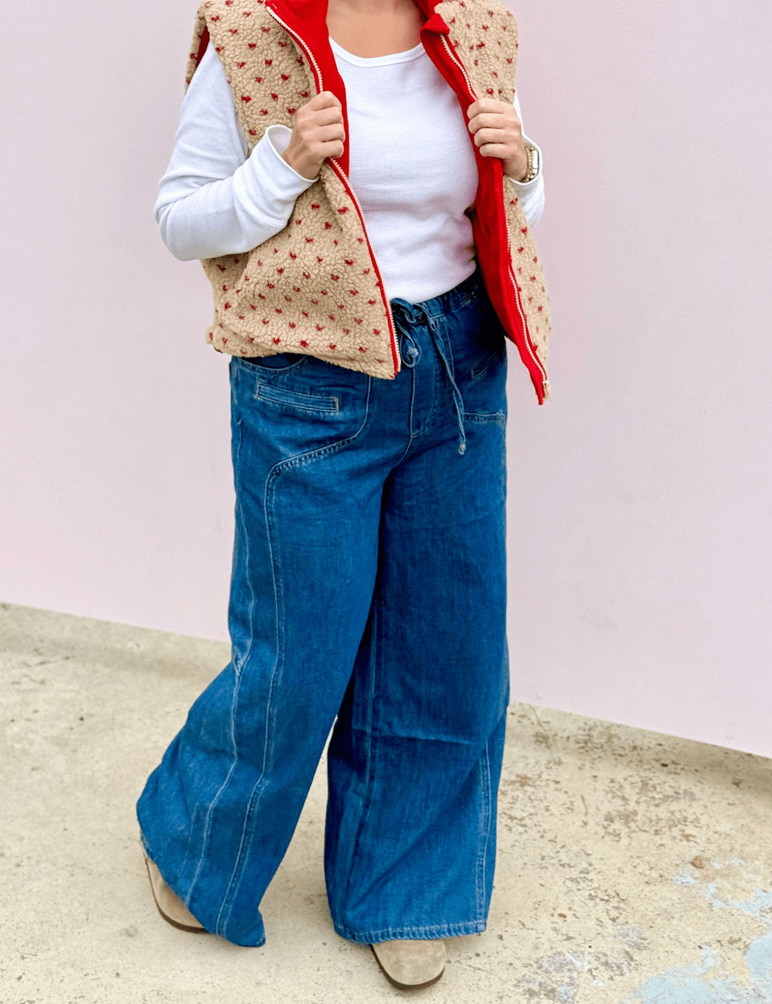 Retro Wide Leg Drawstring Denim - Pep & Punch
